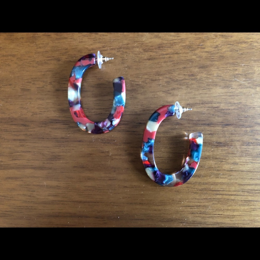 Madewell Acetate Hoop Earrings Multi Color Pair
